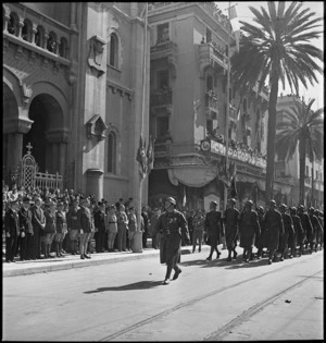 French section of Allied parade through the streets of Tunis, World War II - Photograph taken by M D Elias