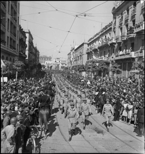 Allied troops marching through Tunis during the triumphal parade in World War II - Photograph taken by M D Elias