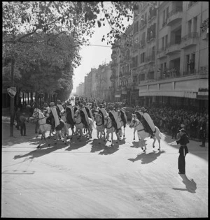 Spahis of French colonial cavalry in triumphal parade through Tunis in World War II - Photograph taken by M D Elias