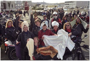 Motorcycle riders after collecting linen for Women's Refuge - Photograph taken by Ray Pigney