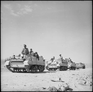 Line of bren carriers ready to move in pursuit of Axis forces, Egypt - Photograph taken by H Paton
