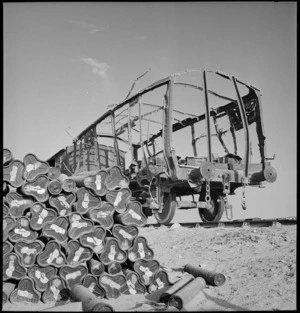 Wrecked enemy train blasted by RAF, El Daba - Photograph taken by M D Elias
