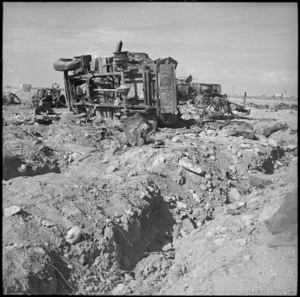 Rommel's transport wrecked by Allied Air Forces along North African Coast - Photograph taken by H Paton