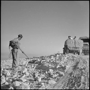 NZ Engineer operating mine detector, Egypt, World War II - Photograph taken by H Paton