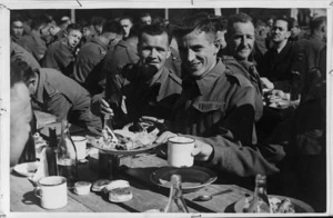Christmas dinner 1942 in the open at NZ Base Reception Unit Maadi Camp, Egypt - Photograph taken by H G Witters