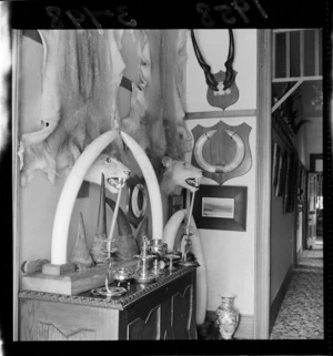 Hunting trophies in V E Donald's entrance hall