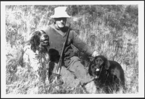 Ernest Wiffin with two dogs, Wainuiomata