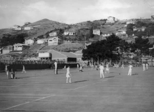Tennis courts and houses, Miramar, Wellington