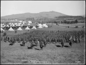 Parade of infantry battalion, Tapawera camp, Tasman region
