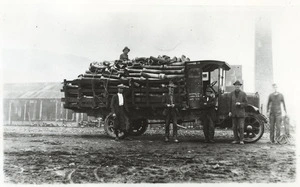 Truck with the first pipes loaded from the Silversteam Brick and Tile Company, Upper Hutt