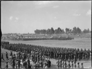 Last unit of NZ Division marches past British Prime Minister in Tripoli, World War II - Photograph taken by H Paton