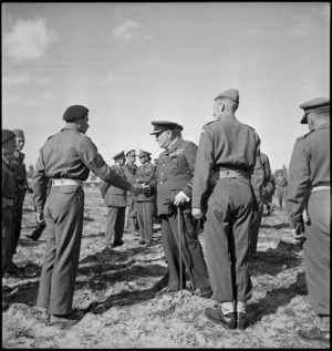 Winston Churchill meets officers of New Zealand Division in Tripoli, World War II - Photograph taken by H Paton