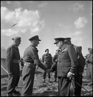 Winston Churchill meeting officers of New Zealand Division in Tripoli, World War II - Photograph taken by H Paton