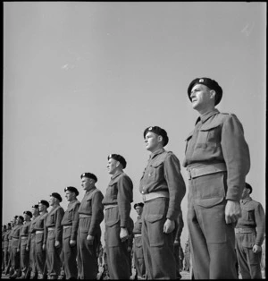Close up of members of 4 NZ Armoured Brigade in parade at Maadi, World War II - Photograph taken by M D Elias