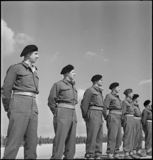 Officers of NZ Tank Brigade on parade at Maadi, World War II - Photograph taken by M D Elias