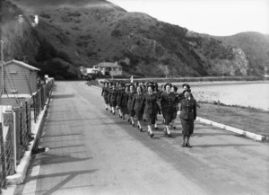 Women of the WAAF marching at Shelly Bay Air Force Base, Wellington