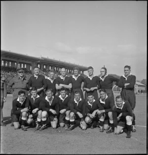 Group of NZ players before the NZEF v Rest of Egypt rugby match at Alexandria, Egypt - Photograph taken by M D Elias