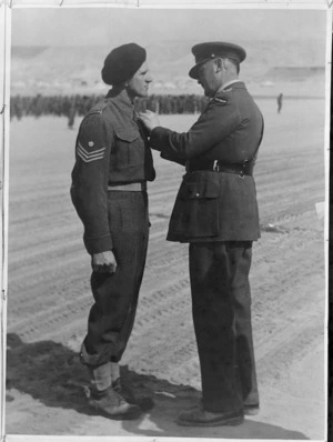 Staff Sergeant G G P Weenik receives BEM from General Freyberg at Maadi, World War II - Photograph taken by Captain Abbot