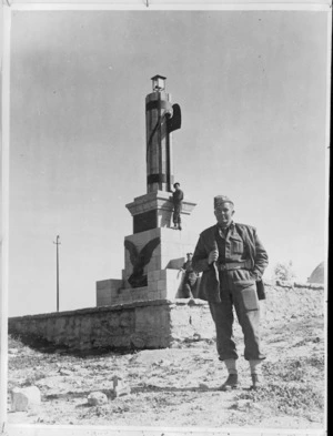 Major Clarence Farringdon Skinner by fascist monument at Azizia, Libya - Photograph taken by Major Carrie