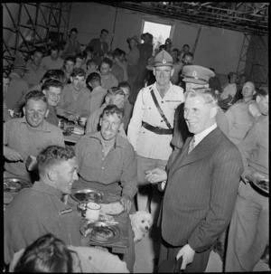 New Zealand Railway Operations Unit mess visited by Hon Frederick Jones, Egypt, World War II - Photograph taken by S Wemyss