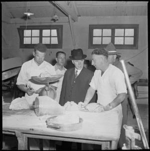 New Zealand Minister of Defence, Hon Frederick Jones, visits pie factory in Maadi Camp, Egypt - Photograph taken by S Wemyss