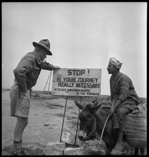 Signpost on the road to Enfidaville while the town was still occupied by German infantry in World War II - Photograph taken by M D Elias