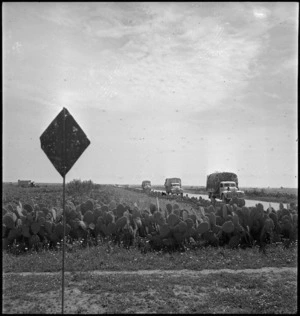 NZ supply column moving up to a forward area in Tunisia, World War II - Photograph taken by M D Elias