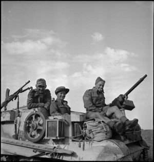 NZ soldiers in bren carrier in Tunisia, World War II - Photograph taken by M D Elias