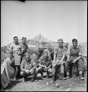 NZ gunners alongside a gunpit near Takrouna, Tunisia, World War II - Photograph taken by M D Elias