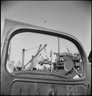 NZ truck being loaded aboard ship at Alexandria, World War II - Photograph taken by M D Elias