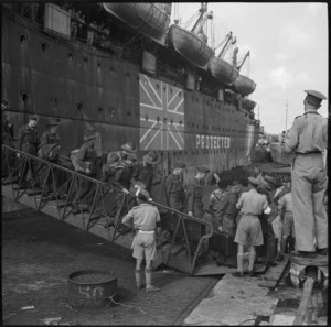 Australian protected personnel repatriated from German prison camps come ashore at Alexandria - Photograph taken by George Robert Bull