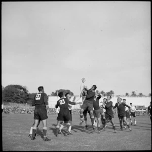 Lineout in NZ versus South Africa rugby match at the Alamein Club grounds in Cairo - Photograph taken by G Bull