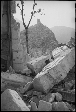 Castle Hill as seen from the ruins of Cassino, Italy, World War II - Photograph taken by George Kaye