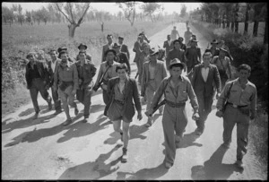 Italian partisani on the move near the Reno River, Italy, World War II - Photograph taken by George Kaye