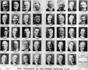 Past presidents of the Karori Bowling Club, 1903-1953