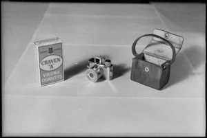 Camera and case enclosed in parcel and given to POW 4222 K J Payne at Oflag VIII F Brunswick, Christmas 1944, by a German medical officer