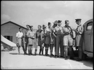 Queue of NZ soldiers broadcasting home, Maadi - Photograph taken by G Kaye