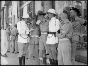 NZ provost with Egyptian police outside the NZ Club, Cairo, World War II - Photograph taken by G Kaye