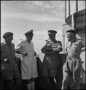 Senior officers on board transport en route to Italy, World War II