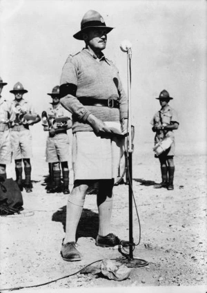 Bernard Cyril Freyberg speaking at an Anzac Day service at El Saff, Egypt, during World War II