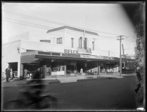 View of Bell's Cash Grocery, Home Cookery Tea Rooms and Clausens Ltd, Heretaunga Street, Hastings