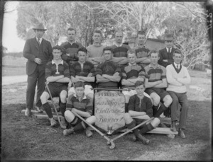 Unidentified men's hockey team, with the HBHA Hastings Challenge Banner