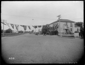 Flags across street for Clive School 50th Anniversary Celebrations, Hawkes Bay