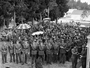Members of the 27 (MG) Battalion at the opening of the beer garden, Burnham Military Camp