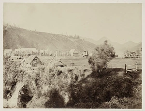 Maori flax mill and dwellings