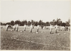 Gisborne volunteer soldiers doing physical drill