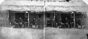 Officers of the Imperial forces outside the Mess whare, 12th Regiment camp, Pokeno