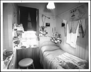 Bedroom at YWCA hostel, Brougham Street, Mount Victoria, Wellington - Photograph taken by WM.E.Toms