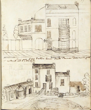 Taylor, Richard, 1805-1873 :Front view of my Father's house, South Parade, Doncaster, York, at his death sold to a Mr Tyas. Back and front views [ca 1818]