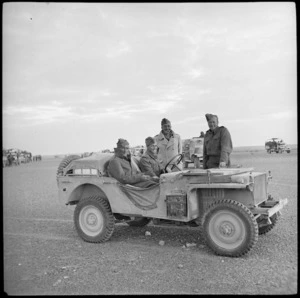New Zealanders with 'desert buggy' on the move up to the advance into Libya, World War II